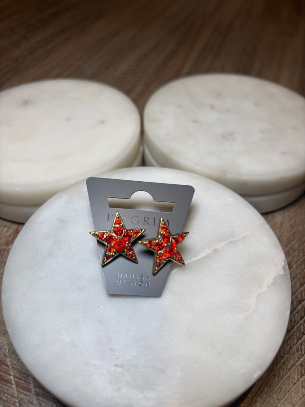 159 PILGRIM Red Star Crystal Stud Earrings